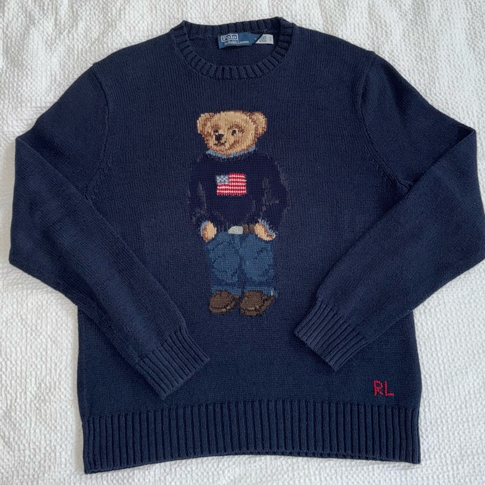 Ralph Lauren Blue Crewneck Sweater with Polo Bear